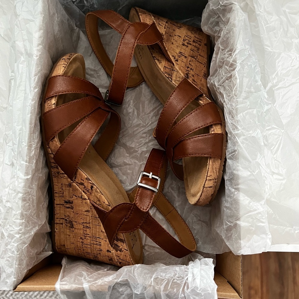 boc Brown Wedge Sandals with Cork Heel